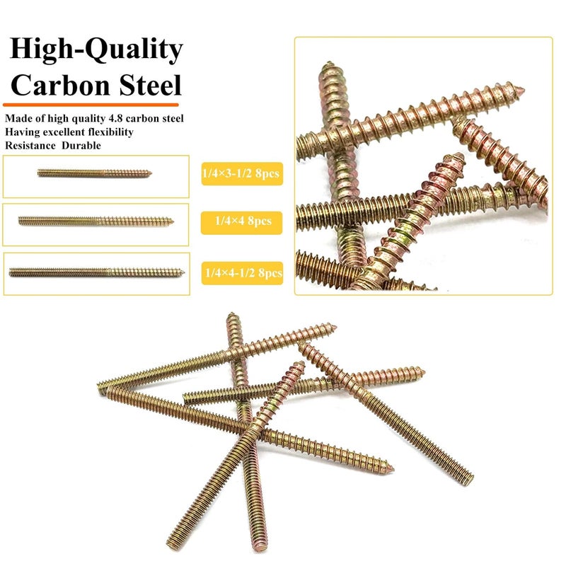 Matrelt 24 Pack 1/4-20" Hanger Bolts 3 Sizes Long Double Headed Bolts Wood Dowel Screw Self-Tapping Screw Hanger Bolts for Wood Furniture Screws Double Threaded Rods Bolt - Image 3